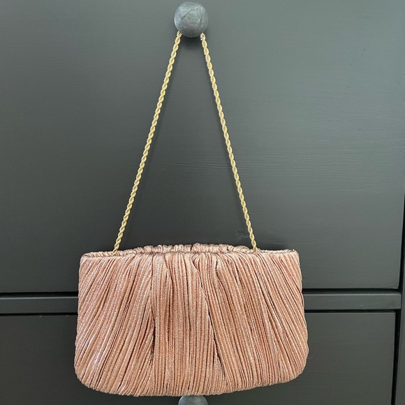 Loeffler Randall Handbags - Loeffler randall Brit Pleated Metallic Clutch In Dune (rose Gold) Gold Strap